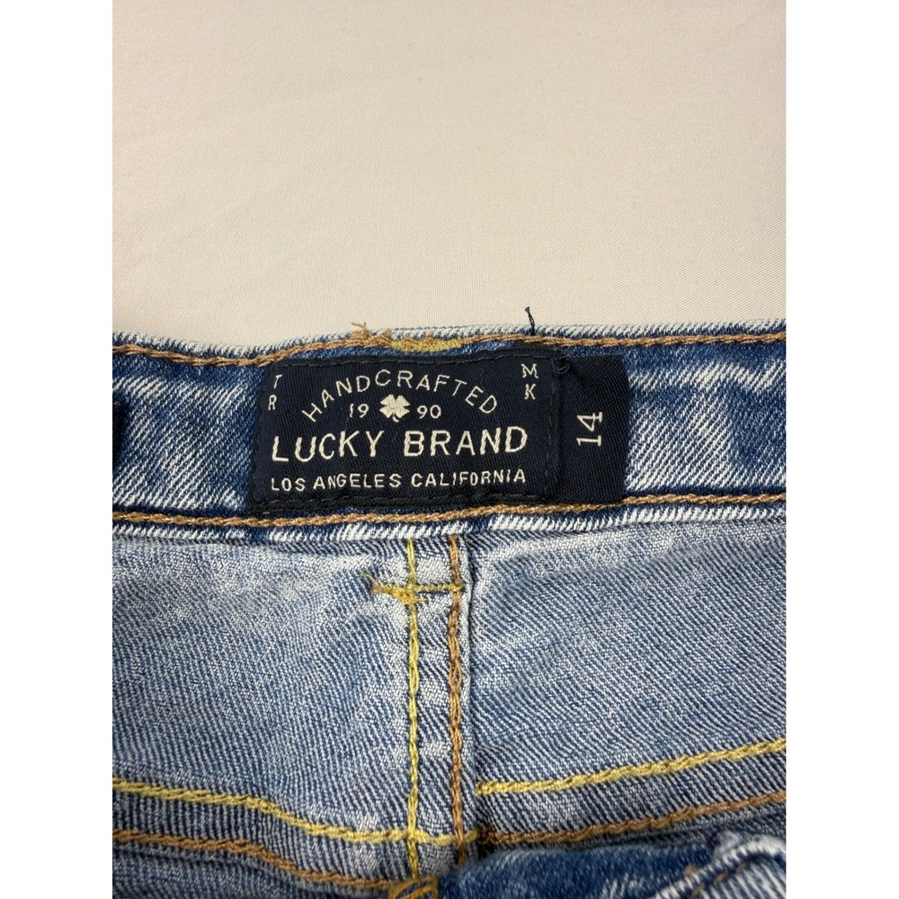 Lucky Brand Riley Shorts Girls 14 Blue Acid Wash Distressed Denim Cut Offs - Picture 3 of 10